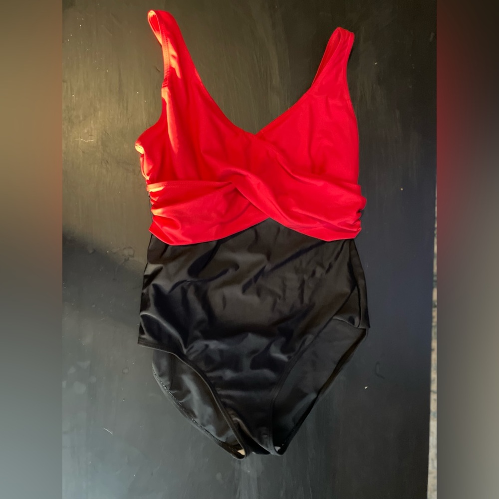 Red and Black One-Piece Women’s Swimsuit